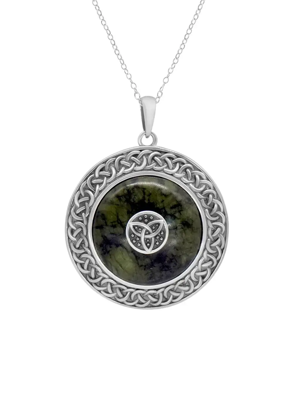Connemara Marble Trinity Dome Pendant With Delicate Outer Ring Detailing